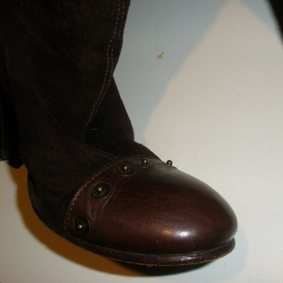 Miss Sixty 2004-05 38M Tall Brown Suede Grommet Embellished Stacked Heel Boots - Picture 3 of 14